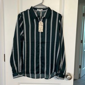 Dark green white striped long sleeve button up